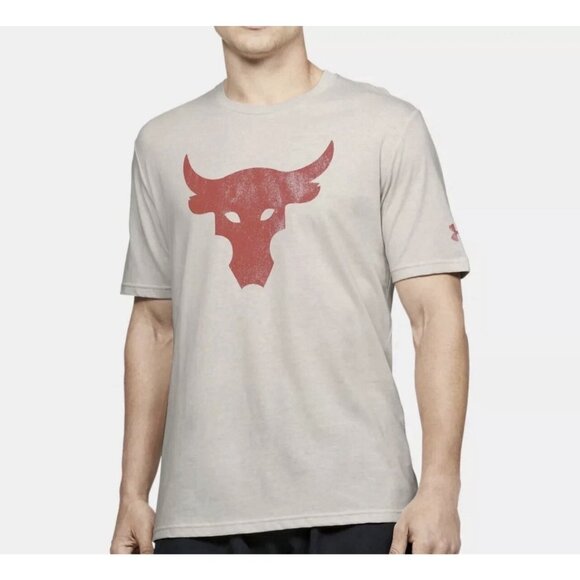 Under Armour Project Rock Brahma Bull Short Sleeve Shirt Men's M Cream Red - Picture 1 of 14